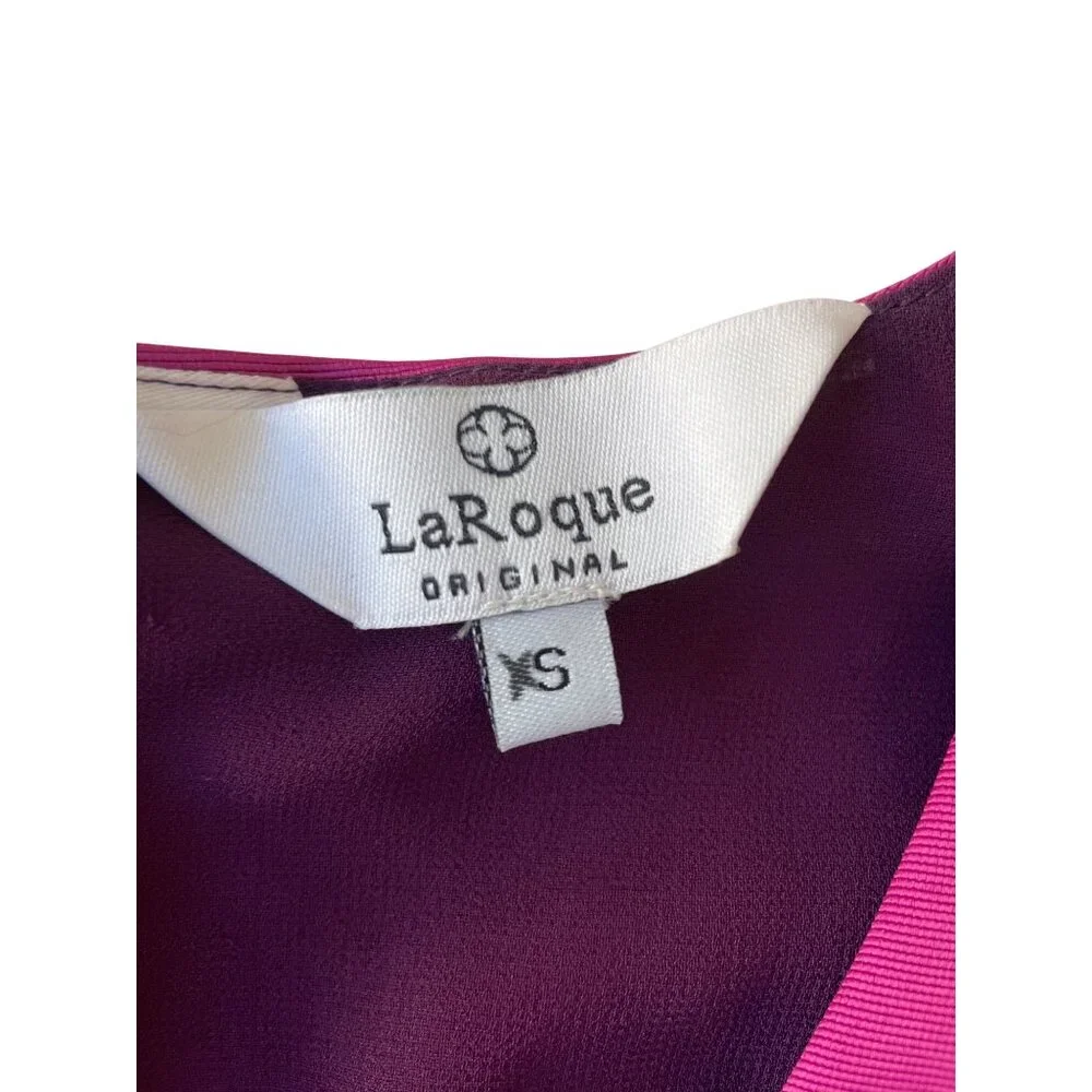 LaRoque Emma Small Puff Sleeve Mini Dress Magenta Fuchsia Cotton V-Neck Tie Wais - Picture 6 of 10